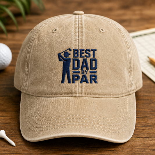 Best Dad By Par Washed Cap, Funny Golfer Gift for Father's Day - Washed Cap - front view