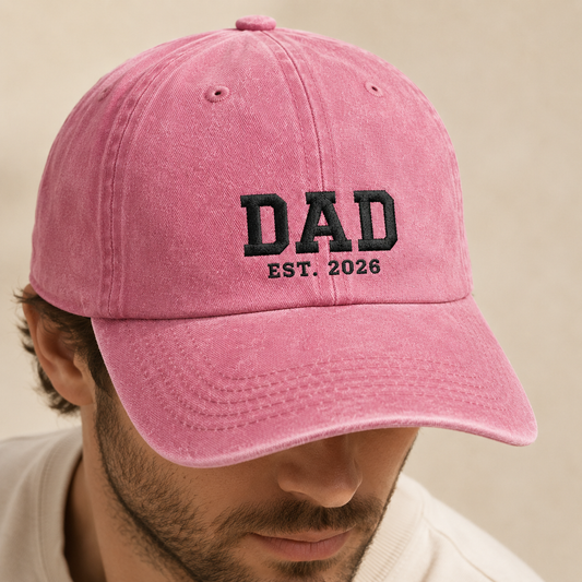 Dad Est. 2026 Washed Cap, New Father Gift Baseball Hat for Father's Day - Washed Cap - detail view