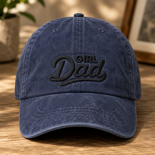 Girl Dad Embroidered Washed Cap, Father's Day Gift for Proud Dads - Washed Cap - front view