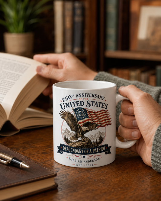 250th Anniversary United States Coffee Mug, Descendant of a Patriot Gift - Mug - detail view