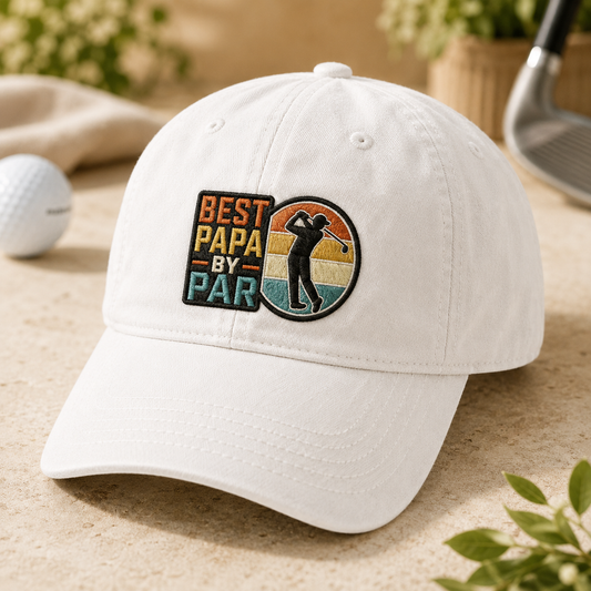 Best Papa By Par Washed Cap, Retro Golf Grandpa Hat for Father's Day - Washed Cap - detail view