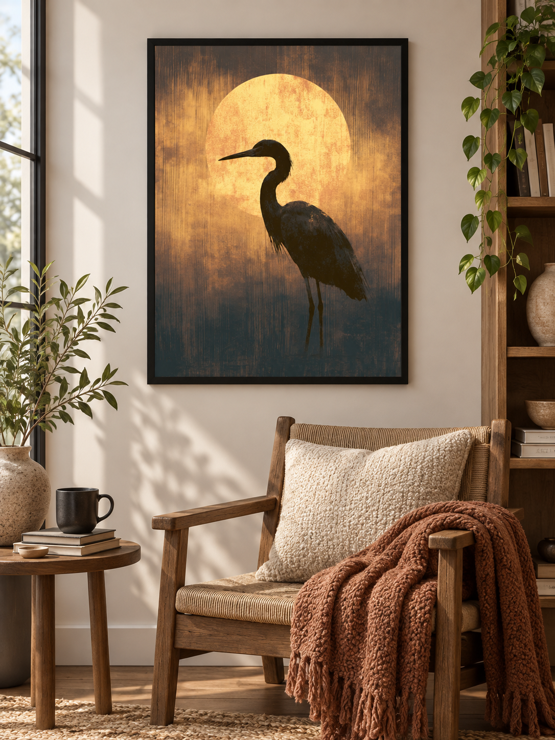 Black Heron Wall Art - Wall Art Decor - alternate angle - black heron wall art, bird wall decor