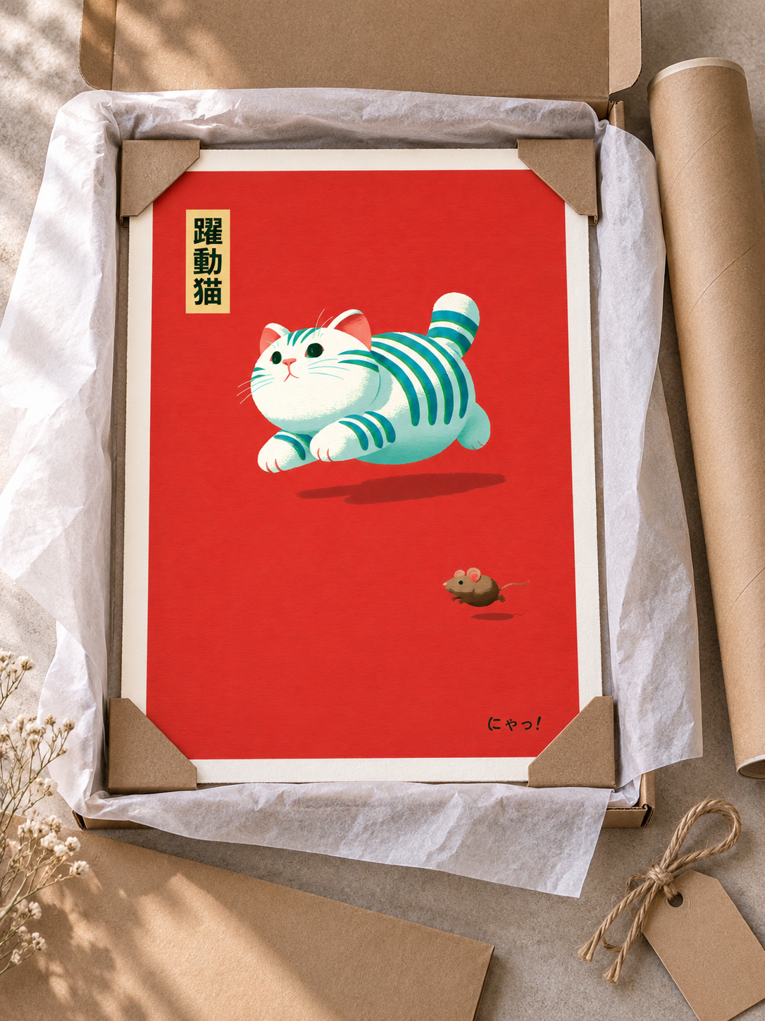 Cat Chasing Mouse Poster - Wall Art Decor - alternate angle - canvas print, framed wall art