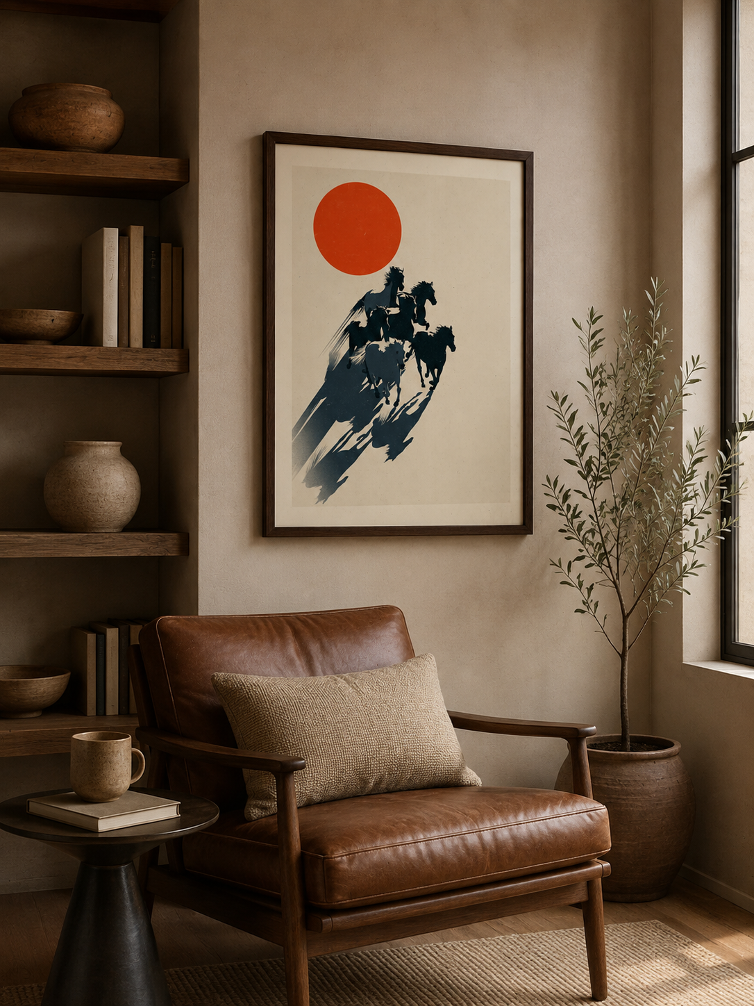 Expressive Horse Art Print - Wall Art Decor - alternate angle - red sun horse poster, galloping horse art