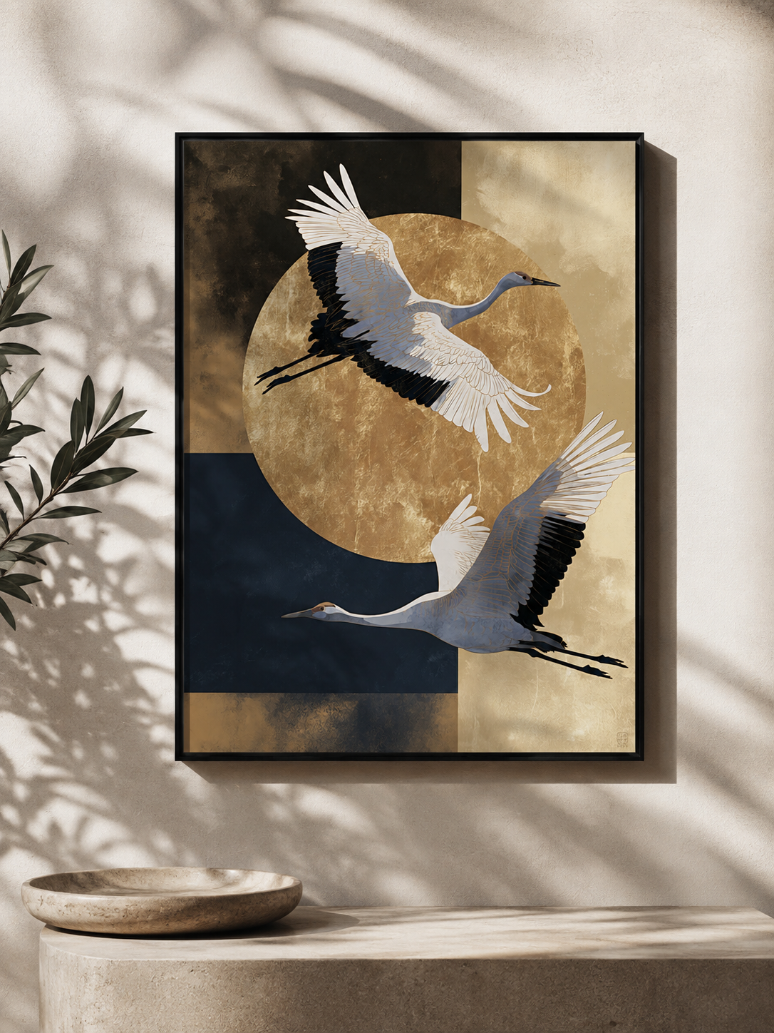 Japanse Kraanvogelkunstprint - Wall Art Decor - alternate angle - japanese crane art print, gold crane wall art
