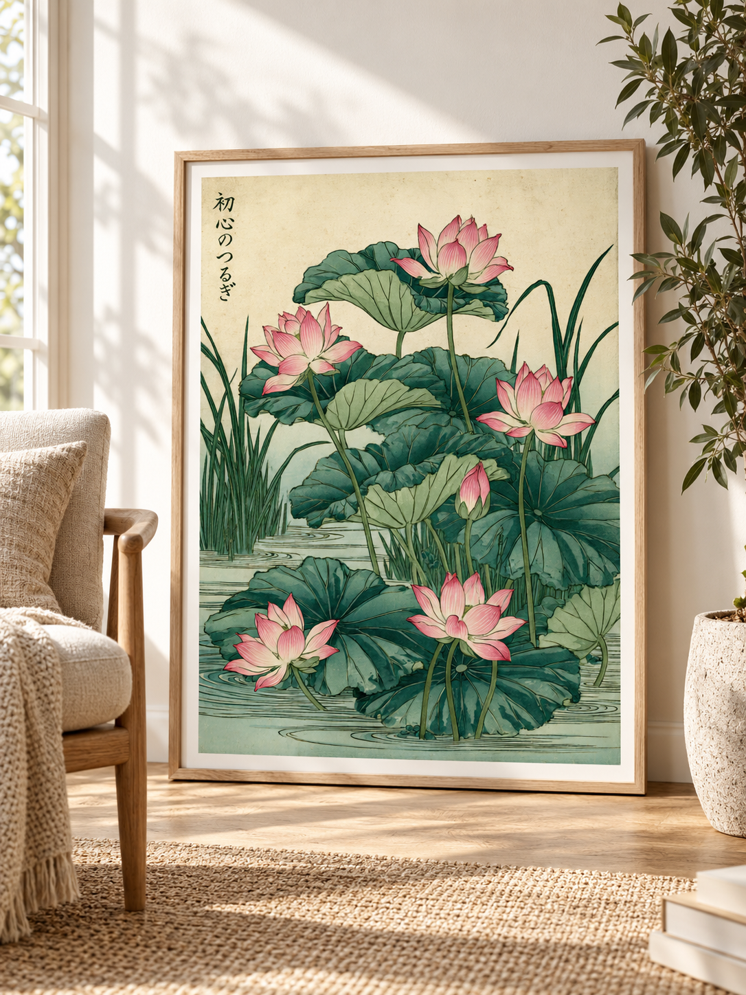 Japanese Lotus Art Print - Wall Art Decor - alternate angle - lotus flower wall art, pink botanical poster