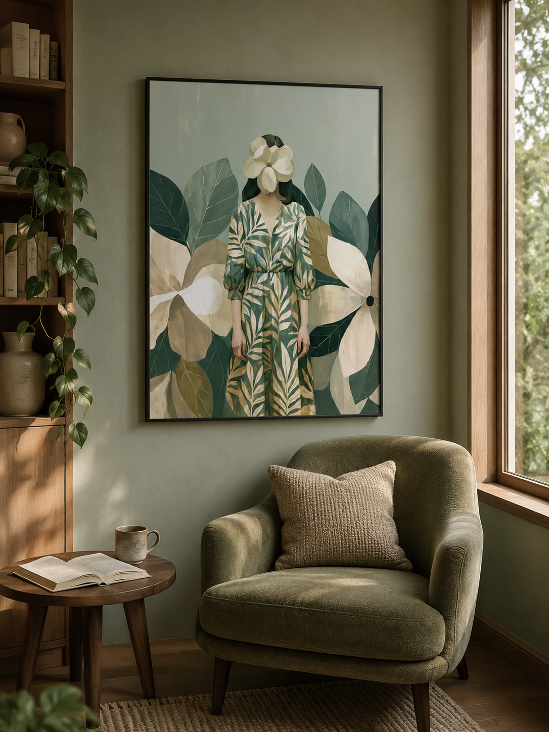 Magnolia Woman Art Print - Wall Art Decor - close-up - magnolia woman art print, botanical woman wall art