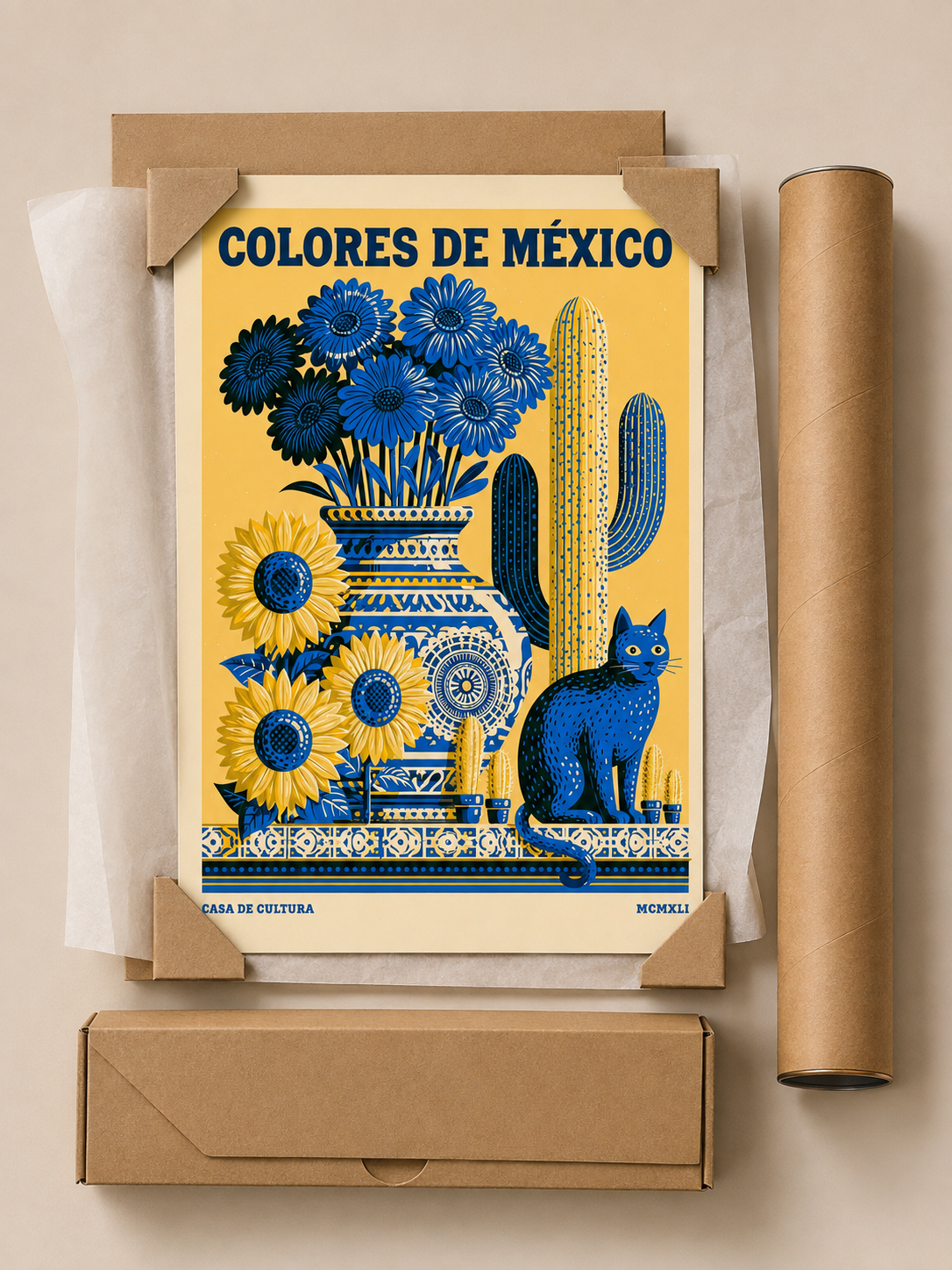 Cores do México Póster - Wall Art Decor - close-up - mexican botanical cat poster, mexican cat wall art