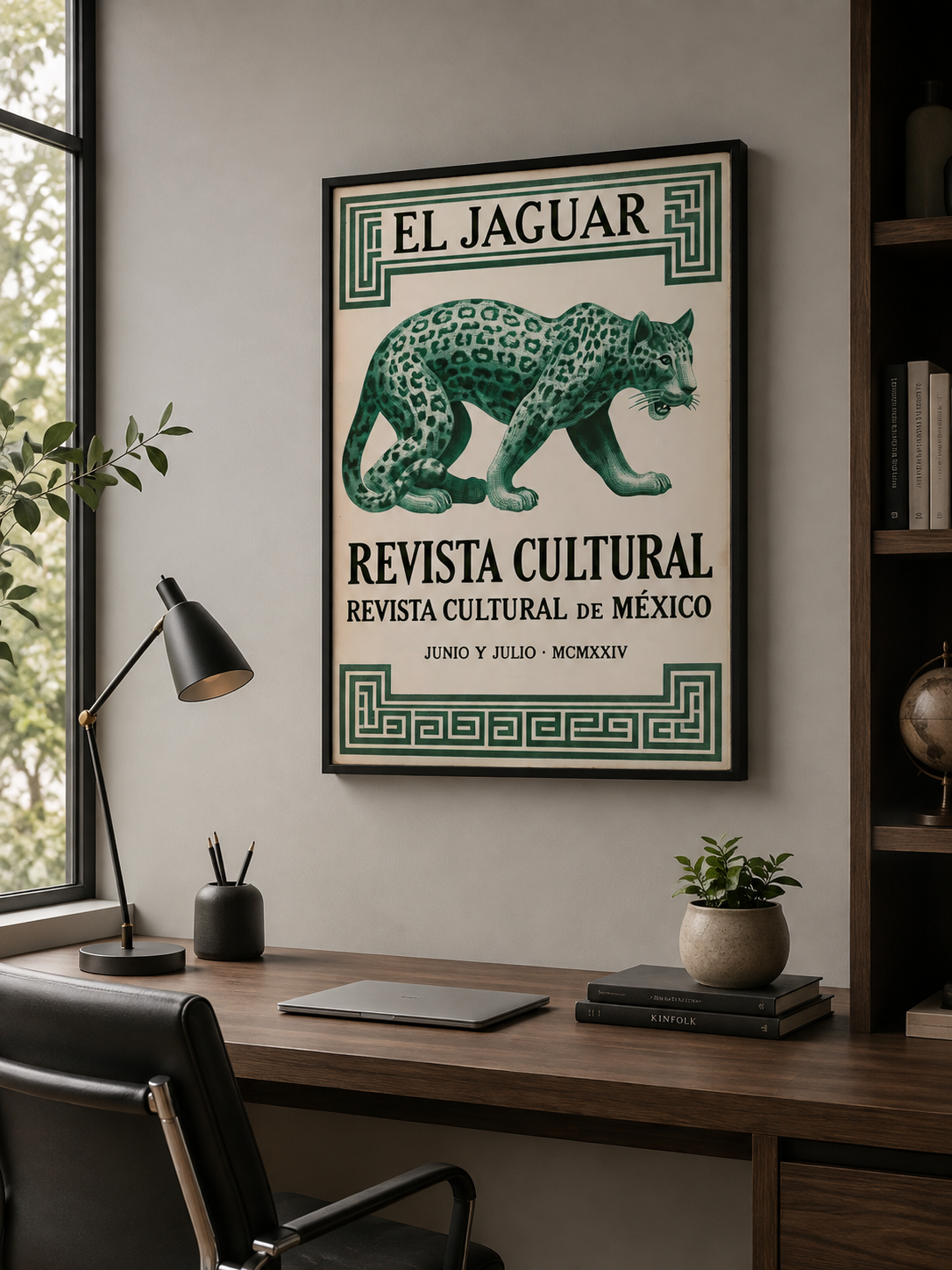 Jaguar Mexicano Póster - Wall Art Decor - close-up - mexican jaguar vintage poster, green jaguar wall art