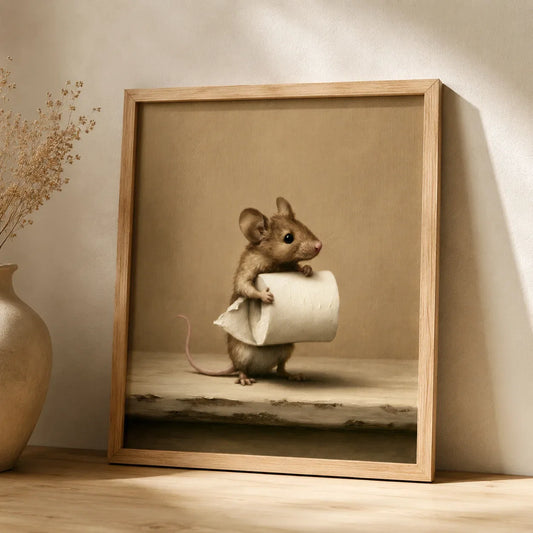 Mouse Holding Toilet Paper Wall Art Decor - Wall Art Decor - side view