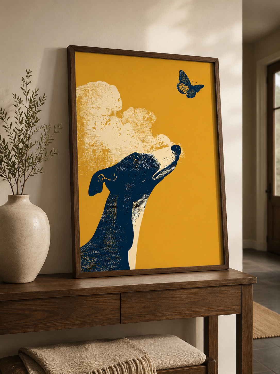 Mustard Greyhound Wall Art - Wall Art Decor - close-up - mustard greyhound wall art, greyhound art print