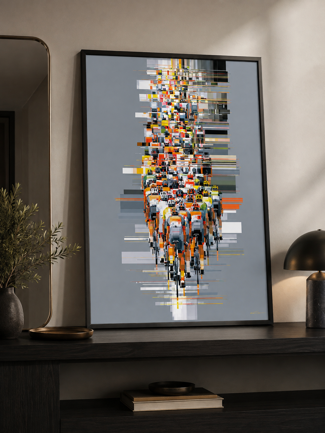 Orange Cycling Wall Art - Wall Art Decor - alternate angle - orange cycling wall art, cycling art print