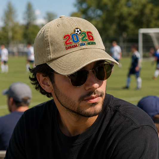 Soccer 2026 Embroidered Washed Cap - Washed Cap - front view