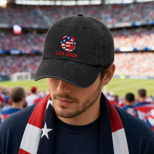 USA 2026 Soccer Embroidered Washed Cap - Washed Cap - side view