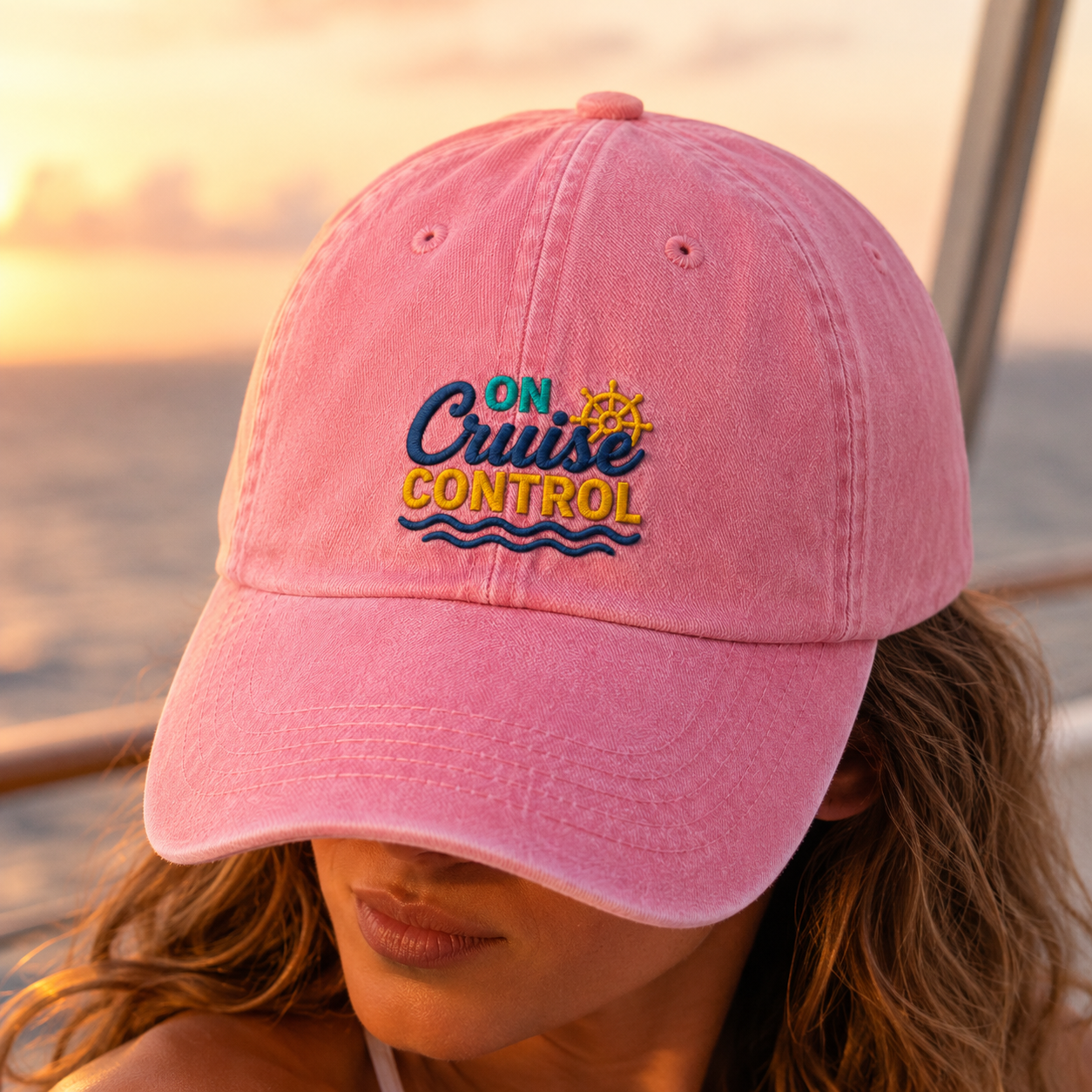 On Cruise Control Washed Cap, Nautical Vacation Dad Hat for Beach Trips - Washed Cap - lifestyle view 4
