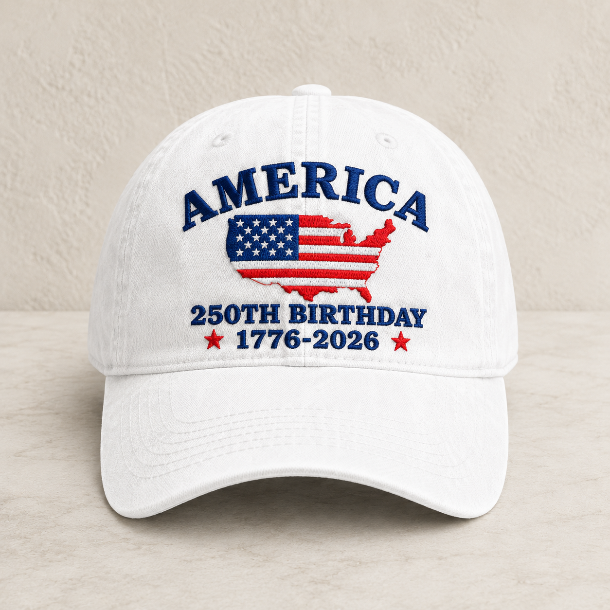 America 250th Birthday Washed Cap, Patriotic USA 1776-2026 Gift - washed cap - front view