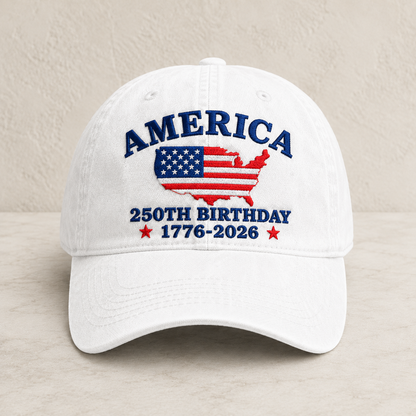 America 250th Birthday Washed Cap, Patriotic USA 1776-2026 Gift - washed cap - front view