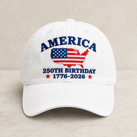 America 250th Birthday Washed Cap, Patriotic USA 1776-2026 Gift - washed cap - front view