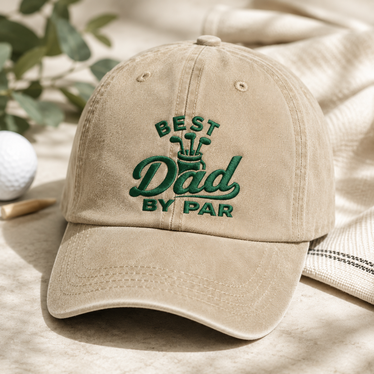 Best Dad by Par Golf Hat, Washed Cap for Father's Day Gift - Washed Cap - detail view