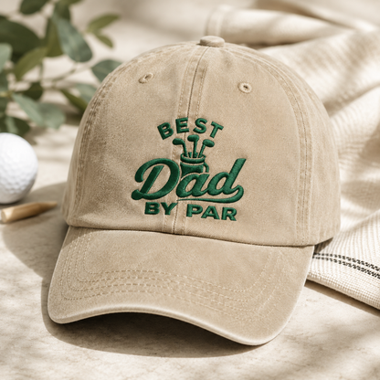 Best Dad by Par Golf Hat, Washed Cap for Father's Day Gift - Washed Cap - detail view