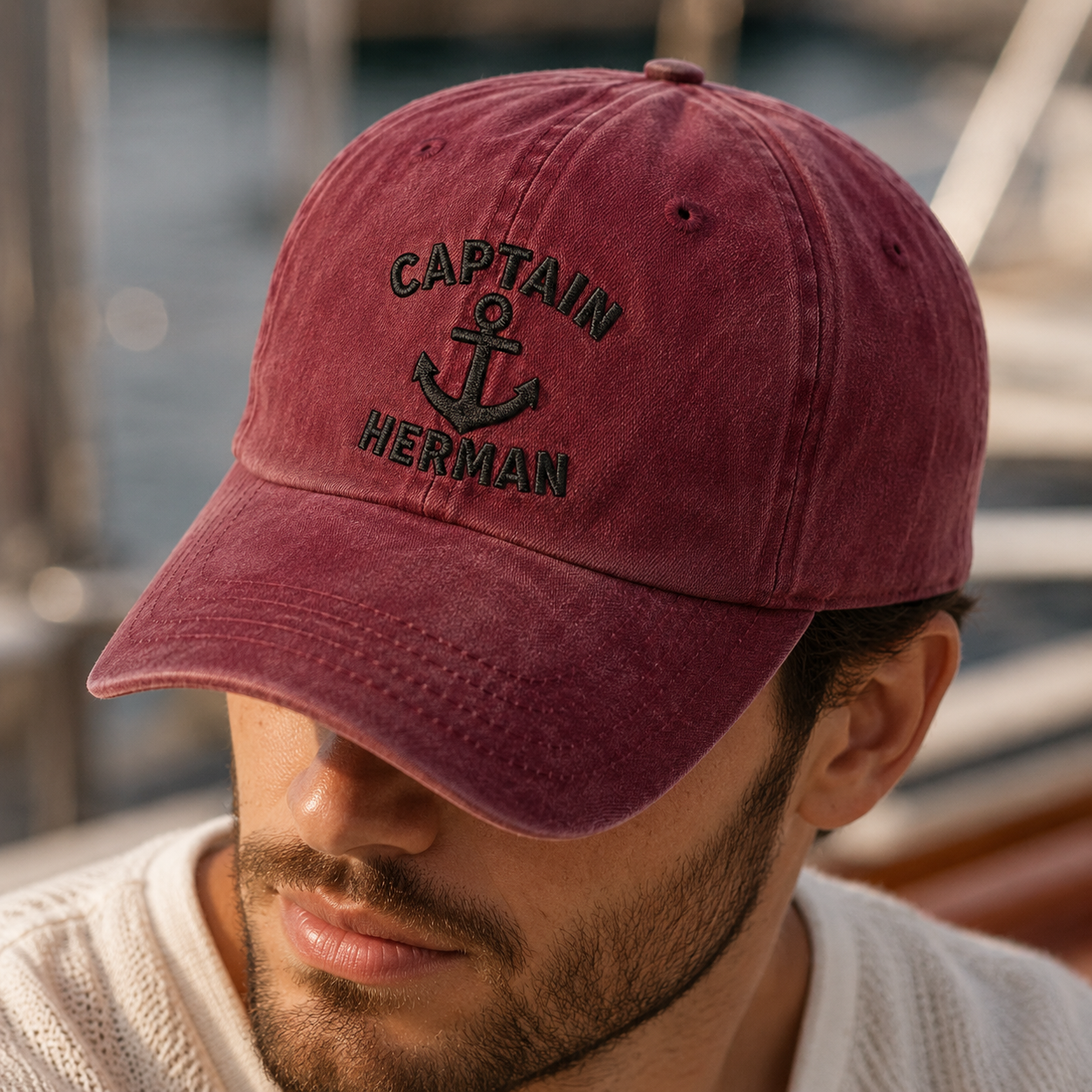 Captain Herman Anchor Washed Cap, Nautical Dad Hat for Boat Lovers - Washed Cap - lifestyle view 3