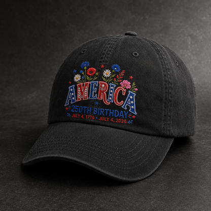 America 250th Birthday Washed Cap, Patriotic USA July 4 2026 Gift - washed cap - lifestyle view 5