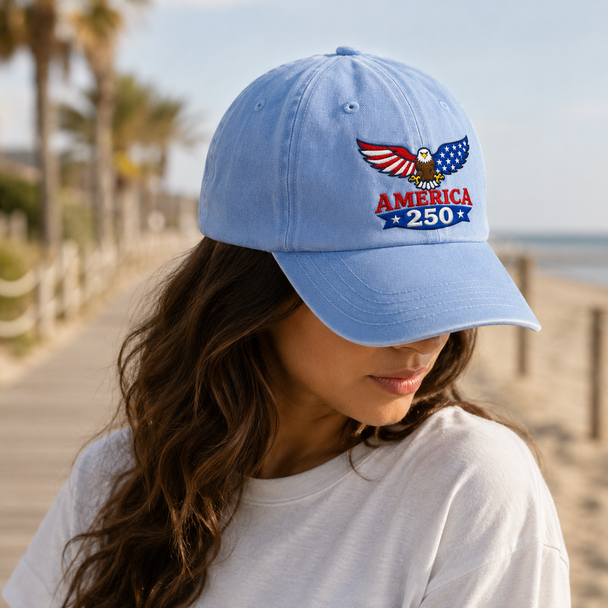 America 250 Eagle Washed Cap, Patriotic Bald Eagle 250th Anniversary Hat - washed cap - lifestyle view 8