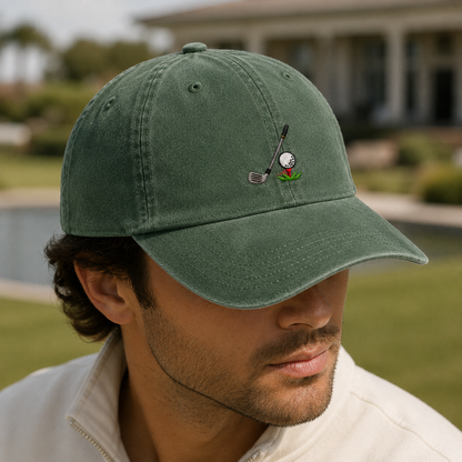 Golf Club Ball Washed Cap, Embroidered Dad Hat for Golfers - Washed Cap - lifestyle view 3