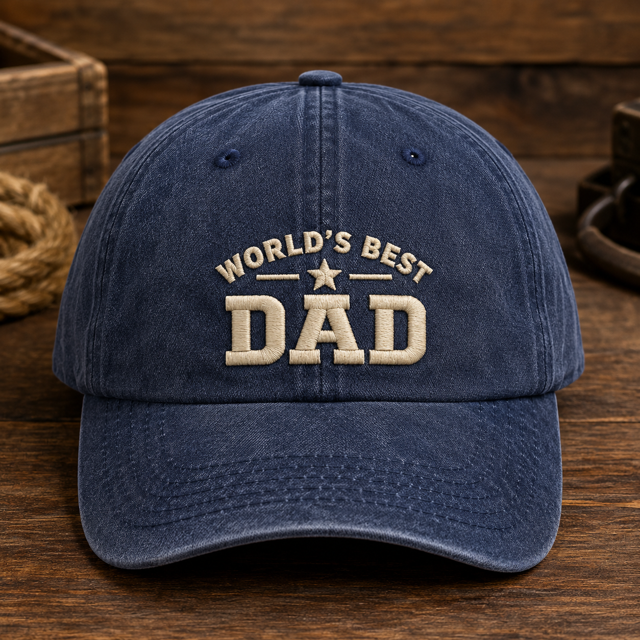 World's Best Dad Washed Cap, Father's Day Hat Gift for Dads - Washed Cap - front view