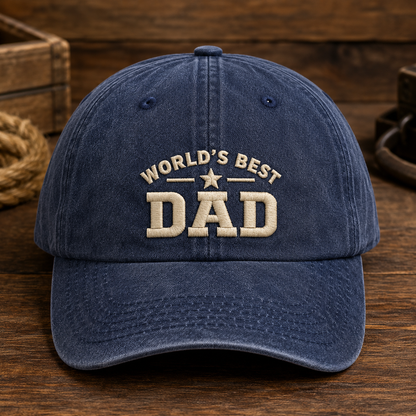 World's Best Dad Washed Cap, Father's Day Hat Gift for Dads - Washed Cap - front view