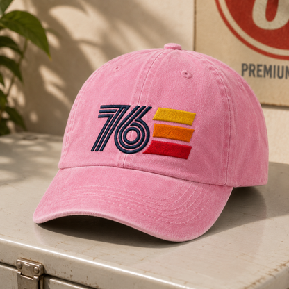 76 Retro Stripe Washed Cap, Embroidered Patriotic Dad Hat for Americana Outfits - washed cap - lifestyle view 5