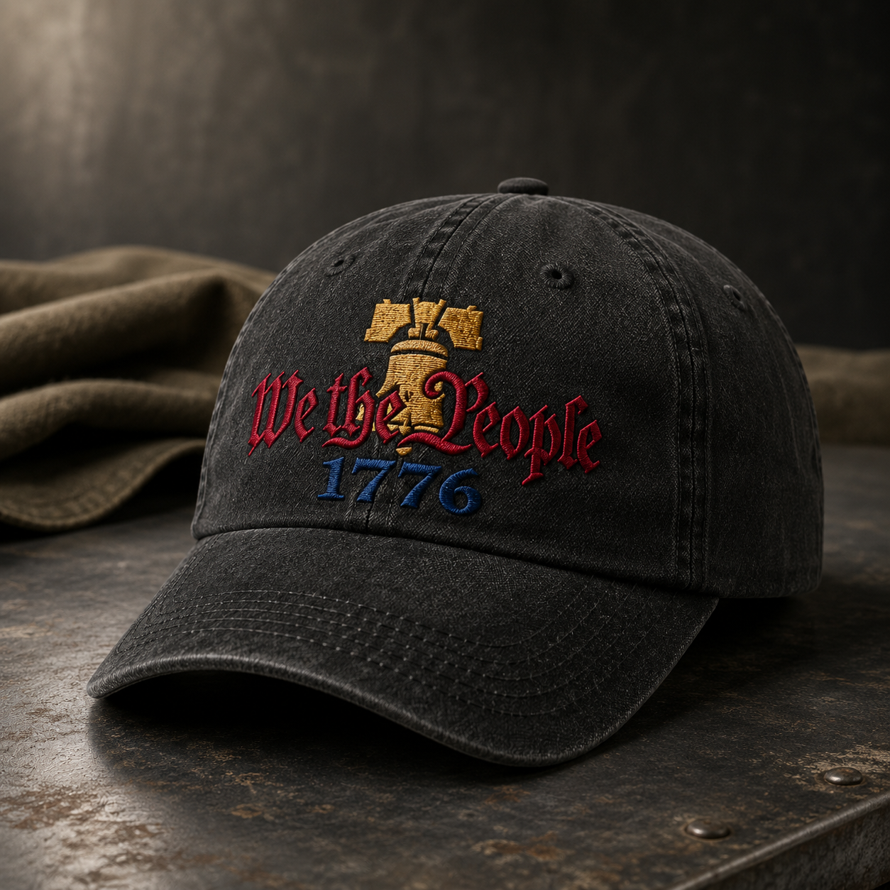 We the People 1776 Washed Cap, Patriotic Liberty Bell Hat for Constitution History Fans - washed cap - lifestyle view 5