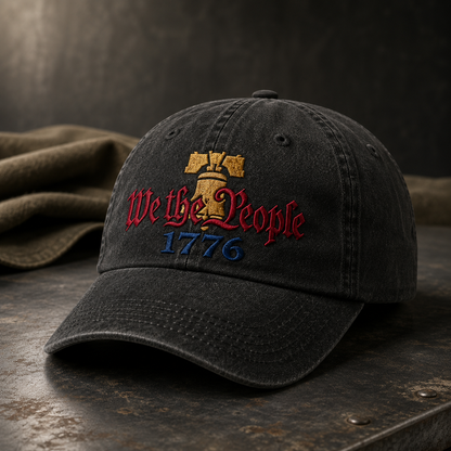 We the People 1776 Washed Cap, Patriotic Liberty Bell Hat for Constitution History Fans - washed cap - lifestyle view 5