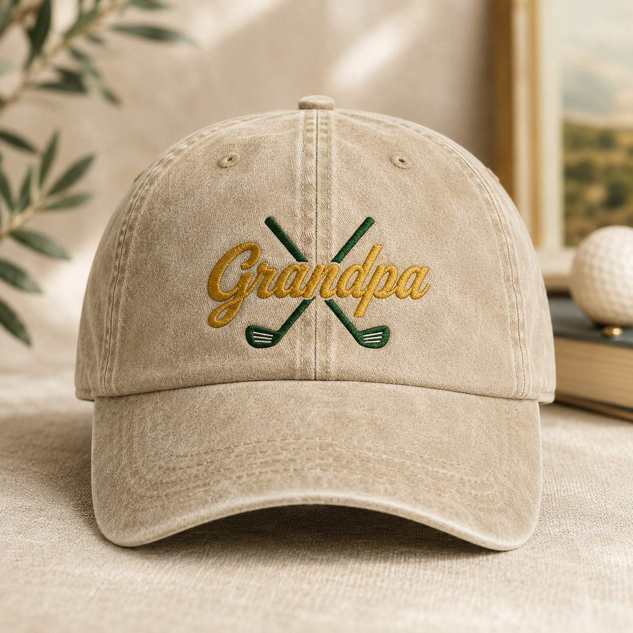 Grandpa Golf Embroidered Washed Cap, Crossed Clubs Hat for Grandfather Gift - Washed Cap - lifestyle view 2