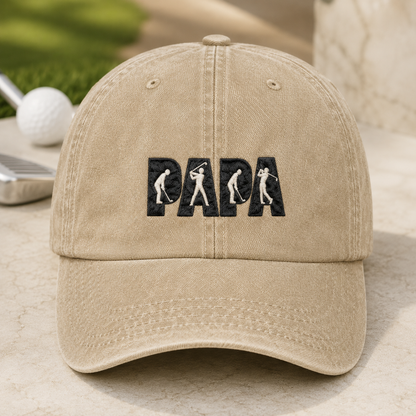 Papa Golf Washed Cap, Embroidered Dad Golfer Father's Day Gift - Washed Cap - front view