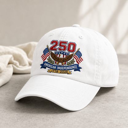 250 American Independence Washed Cap, 1776-2026 Patriotic Eagle USA Anniversary Hat - washed cap - lifestyle view 2