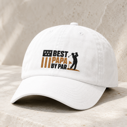 Papa By Par Golf Washed Cap, Father's Day Grandpa Hat - Washed Cap - detail view