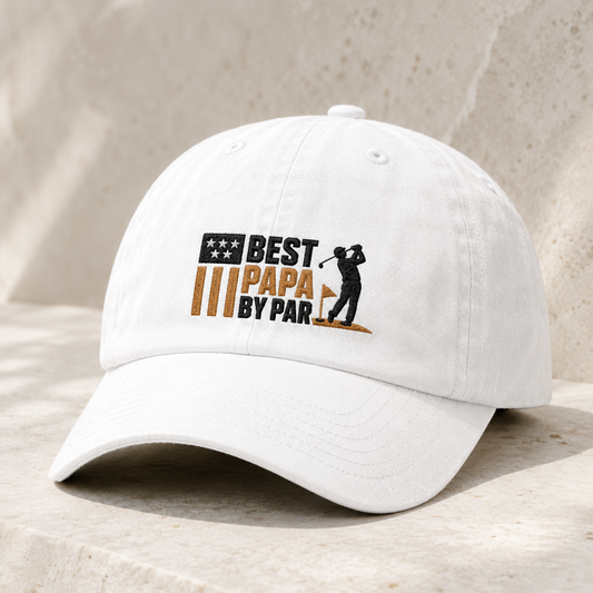 Papa By Par Golf Washed Cap, Father's Day Grandpa Hat - Washed Cap - detail view