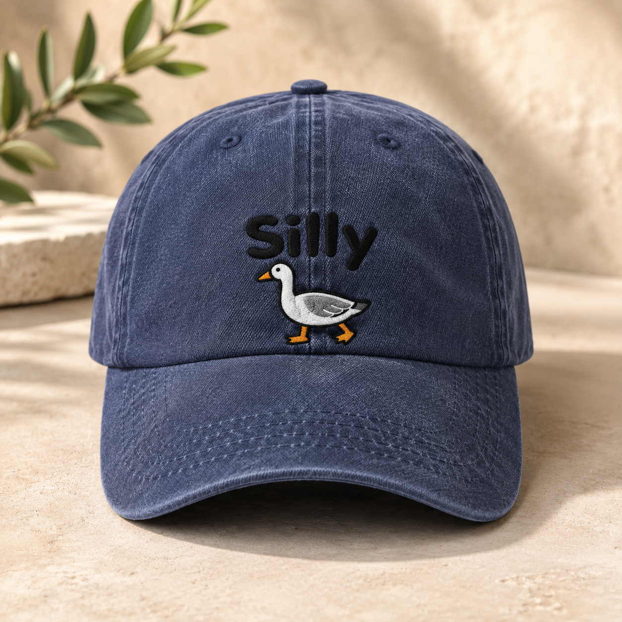 Silly Goose Washed Cap, Embroidered Duck Dad Hat for Bird Lovers - washed cap - front view