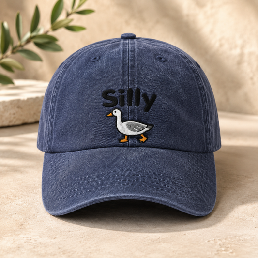 Silly Goose Washed Cap, Embroidered Duck Dad Hat for Bird Lovers - washed cap - front view