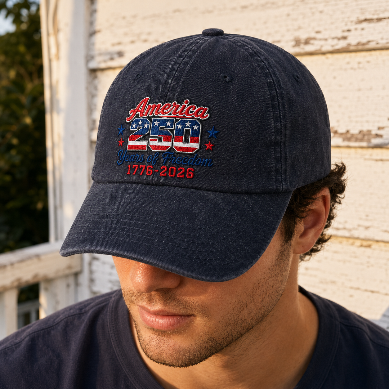 USA 250th Birthday Washed Cap, America 250 Years of Freedom 1776-2026 Patriotic Hat - washed cap - lifestyle view 6