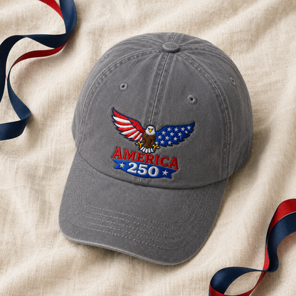 America 250 Eagle Washed Cap, Patriotic Bald Eagle 250th Anniversary Hat - washed cap - lifestyle view 4