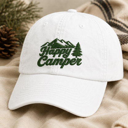 Happy Camper Washed Cap, Green Mountain Pine Embroidery Camping Hat - Washed Cap - lifestyle view 2