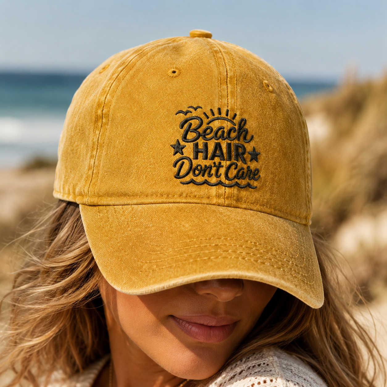 Beach Hair Don't Care Washed Cap, Summer Vacation Hat - Washed Cap - lifestyle view 3
