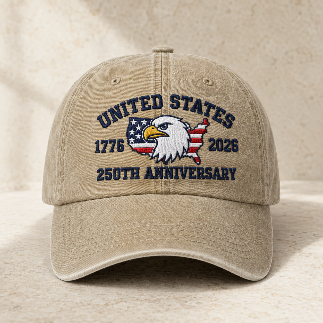 United States 250th Anniversary Washed Cap, 1776 2026 Patriotic Eagle USA Hat - washed cap - front view