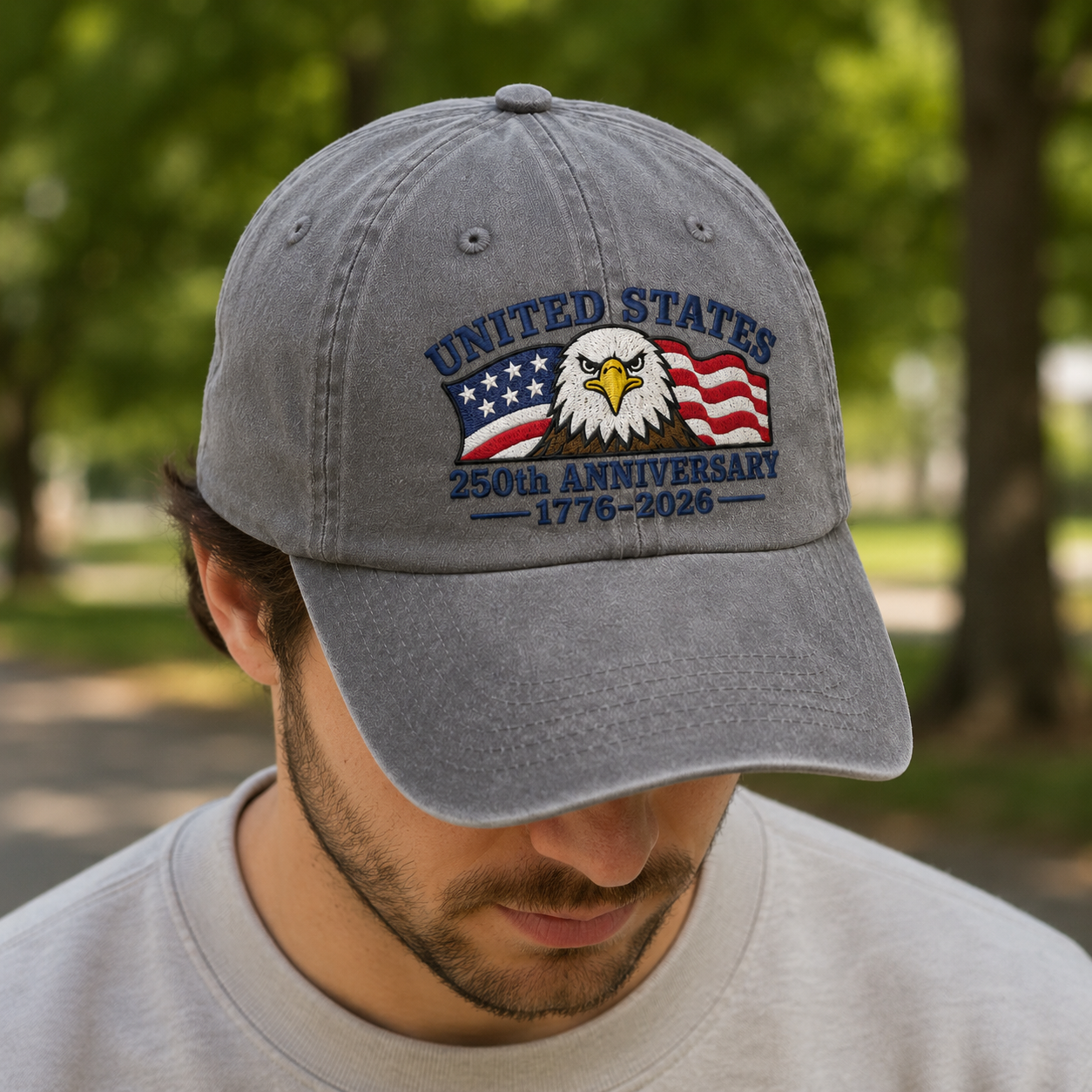 United States 250th Anniversary Washed Cap, 1776-2026 Patriotic Eagle Hat - washed cap - lifestyle view 6