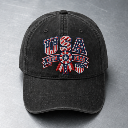 USA 1776 2026 Washed Cap, Patriotic 250th Anniversary Hat - washed cap - lifestyle view 3