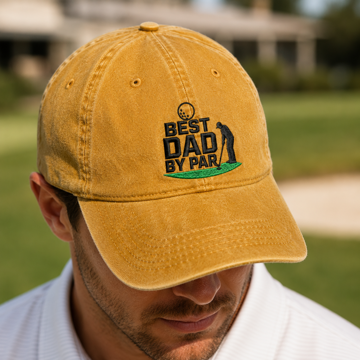 Best Dad By Par Washed Cap, Funny Golf Father Gift - Washed Cap - lifestyle view 3