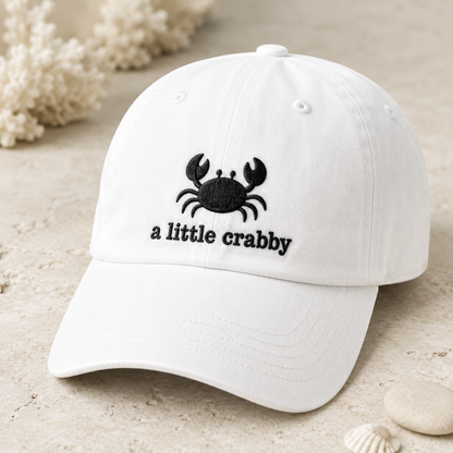 A Little Crabby Crab Washed Cap, Funny Embroidered Beach Hat for Coastal Mood Gift - Washed Cap - front view