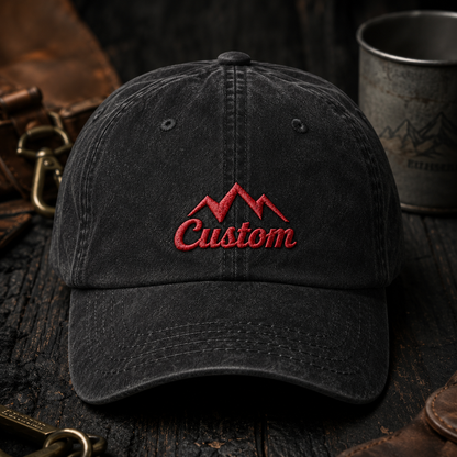 Custom Mountain Washed Cap, Red Embroidered Adventure Hat - Washed Cap - lifestyle view 3